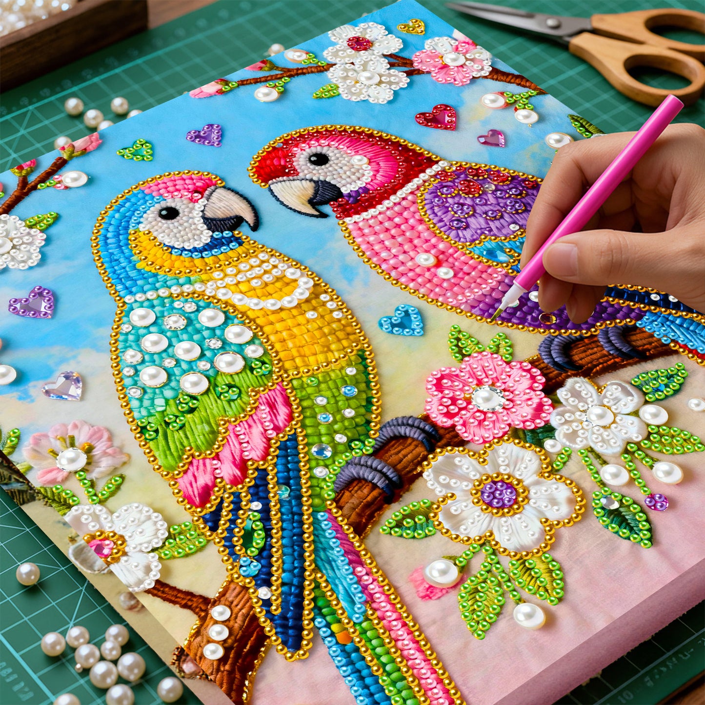 Pair Of Birds - DIY Pearl Gem Art Diamond Painting Kits With Framefor Home Decor -25x25cm