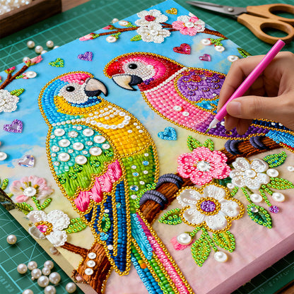 Pair Of Birds - DIY Pearl Gem Art Diamond Painting Kits With Framefor Home Decor -25x25cm