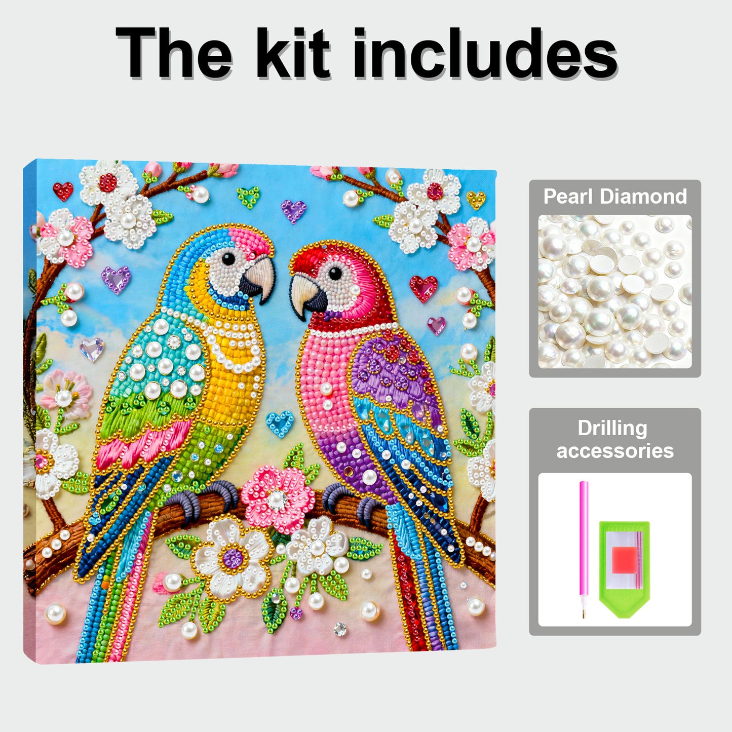 Pair Of Birds - DIY Pearl Gem Art Diamond Painting Kits With Framefor Home Decor -25x25cm