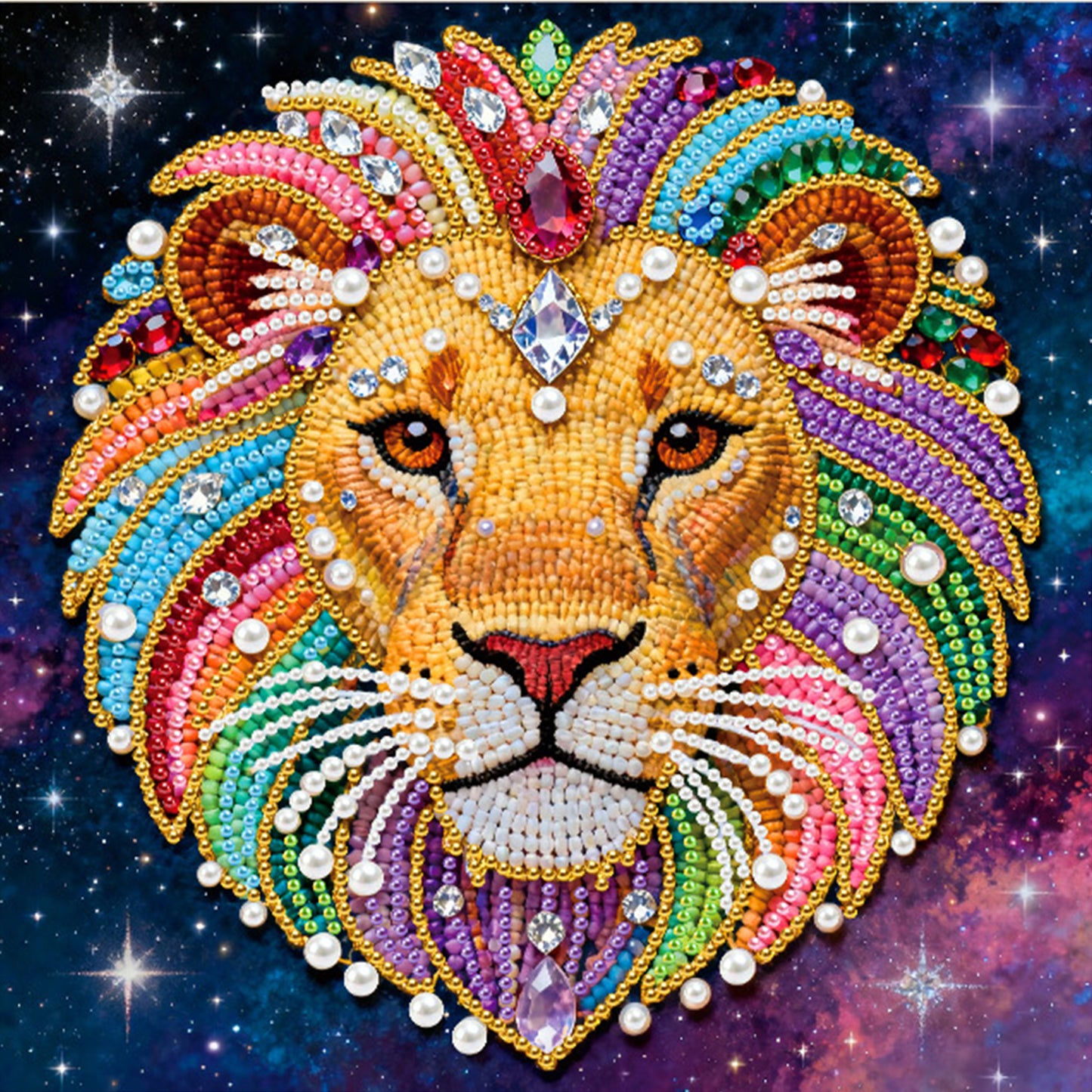 Lion - DIY Pearl Gem Art Diamond Painting Kits With Framefor Home Decor -25x25cm