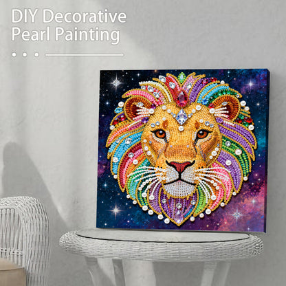 Lion - DIY Pearl Gem Art Diamond Painting Kits With Framefor Home Decor -25x25cm