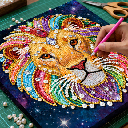 Lion - DIY Pearl Gem Art Diamond Painting Kits With Framefor Home Decor -25x25cm