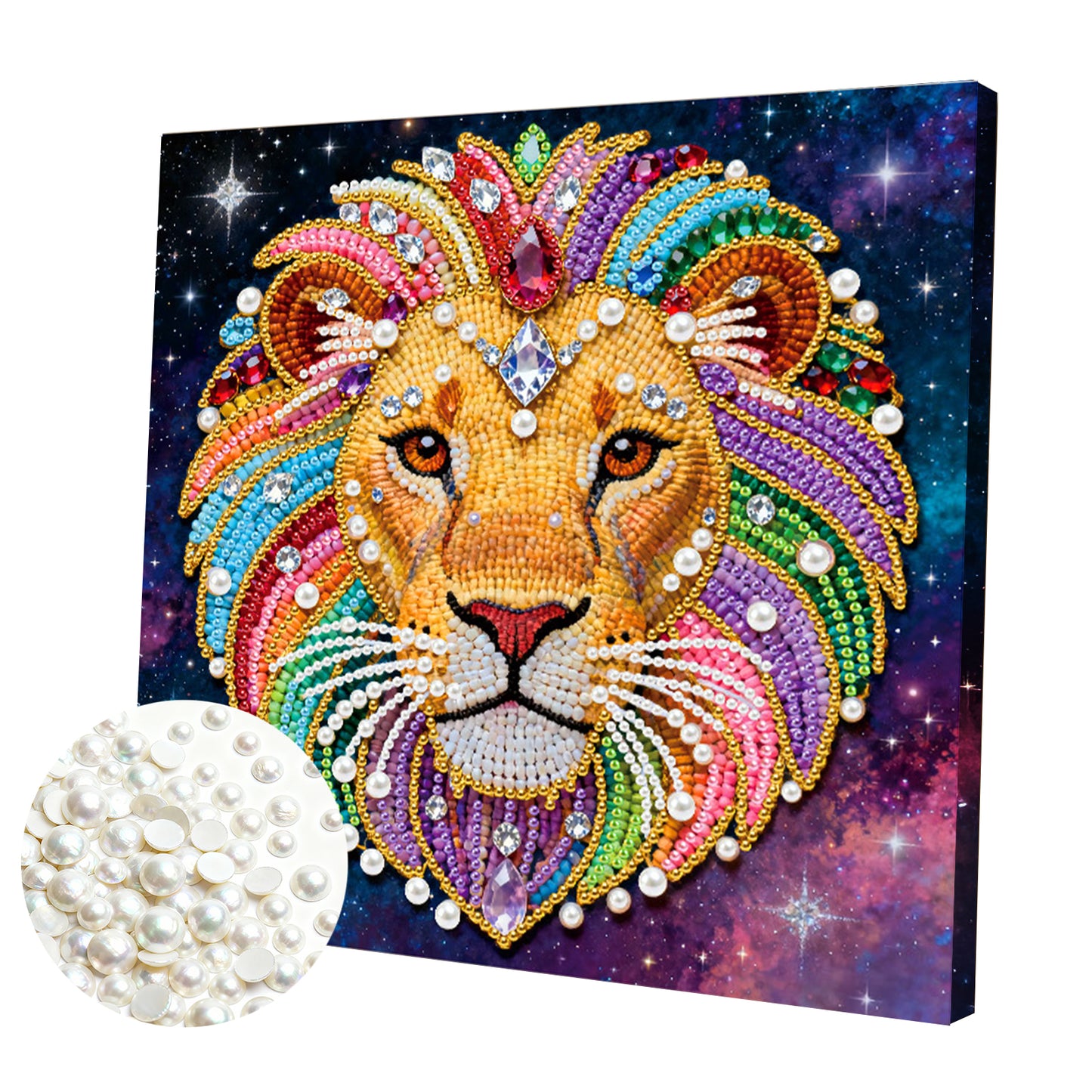 Lion - DIY Pearl Gem Art Diamond Painting Kits With Framefor Home Decor -25x25cm