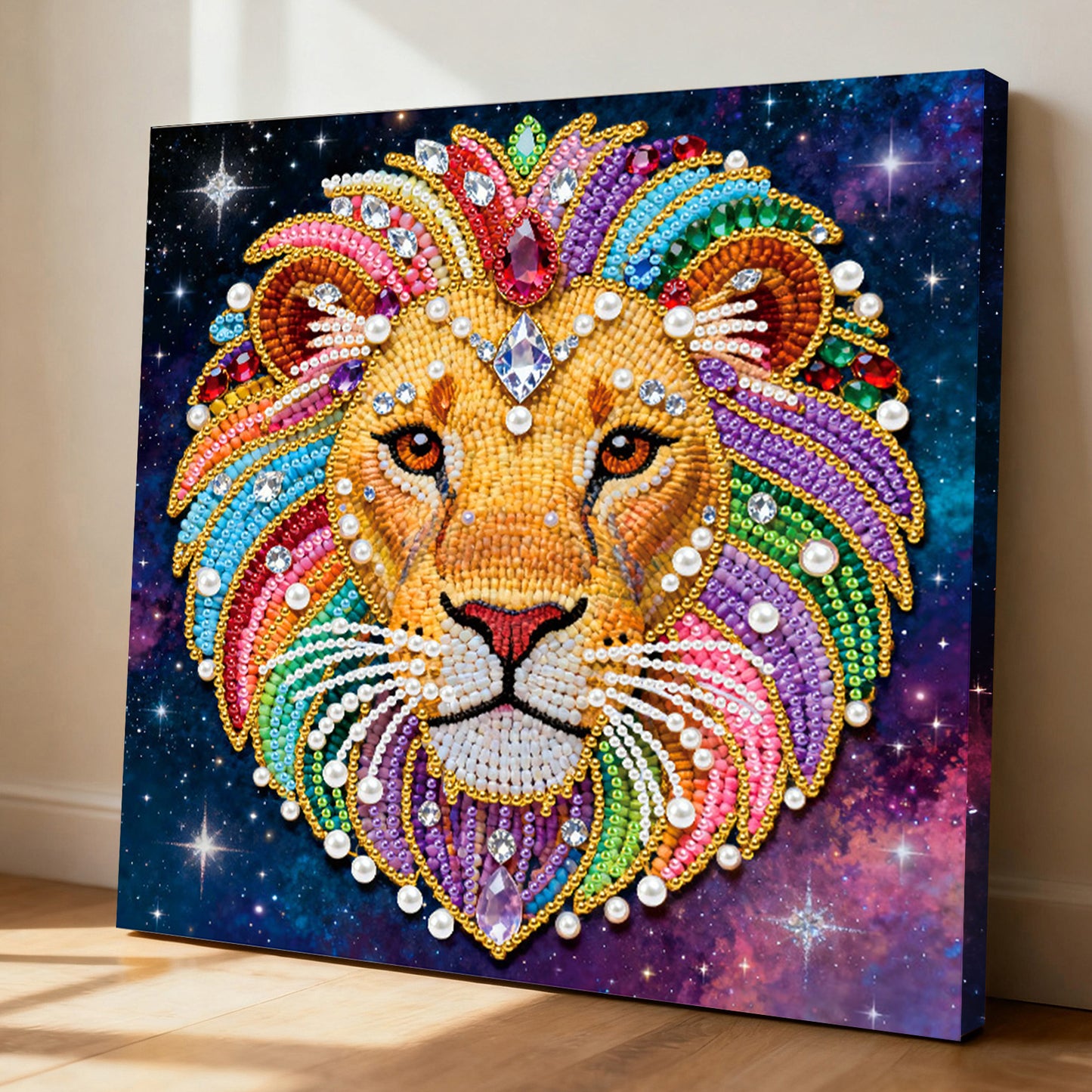 Lion - DIY Pearl Gem Art Diamond Painting Kits With Framefor Home Decor -25x25cm