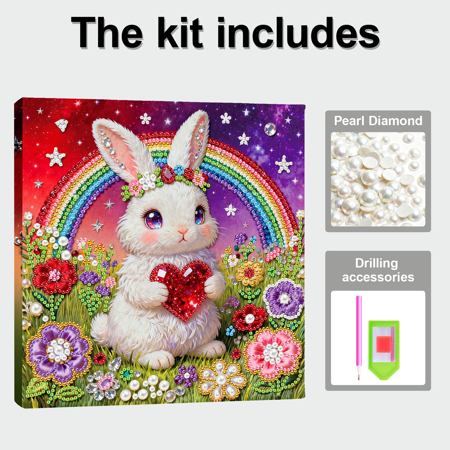 Rabbit - DIY Pearl Gem Art Diamond Painting Kits With Framefor Home Decor -25x25cm