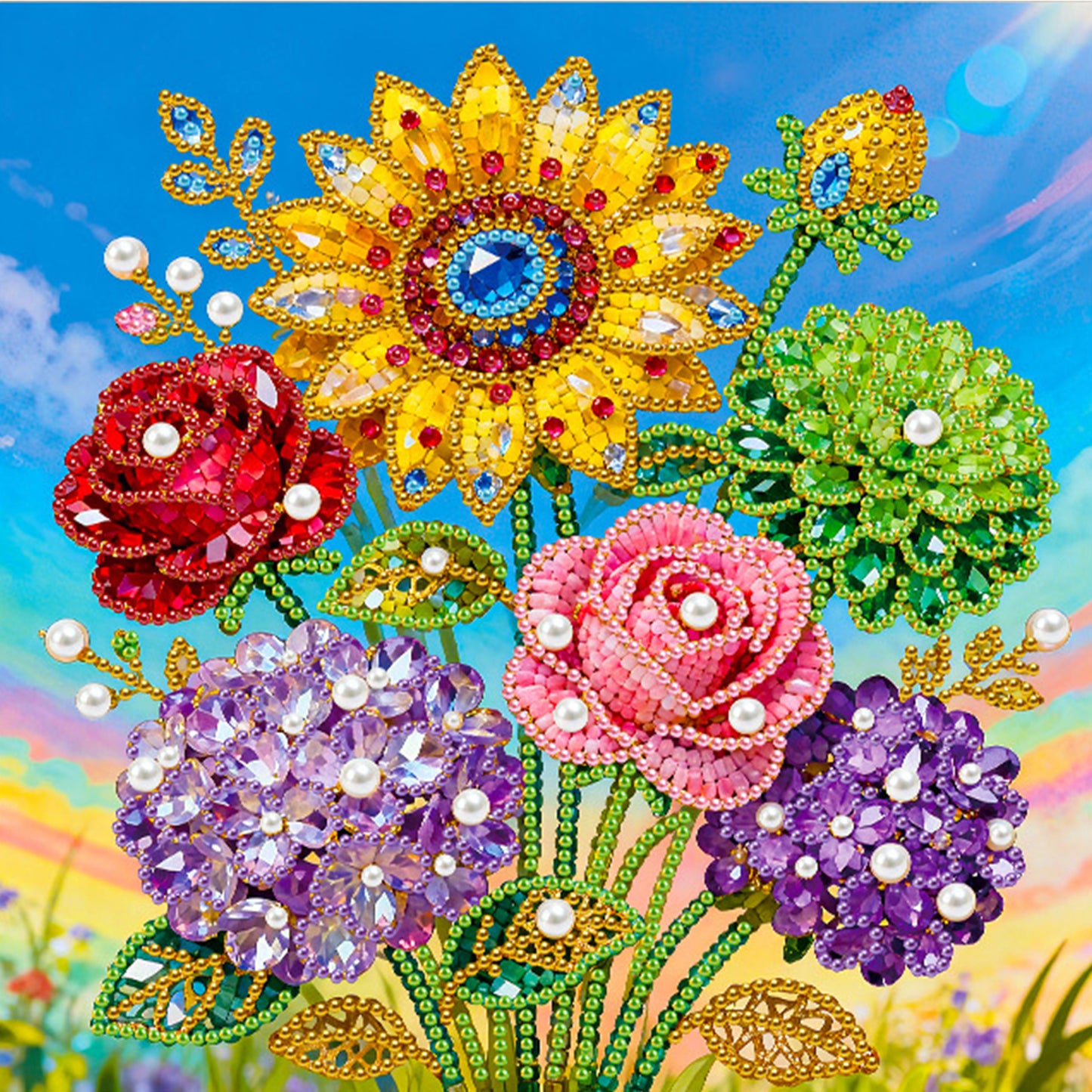 Sunflower - DIY Pearl Gem Art Diamond Painting Kits With Framefor Home Decor -25x25cm