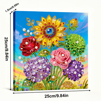 Sunflower - DIY Pearl Gem Art Diamond Painting Kits With Framefor Home Decor -25x25cm