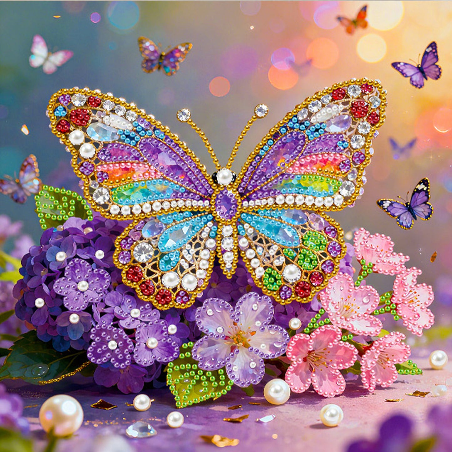 Butterfly - DIY Pearl Gem Art Diamond Painting Kits With Framefor Home Decor -25x25cm