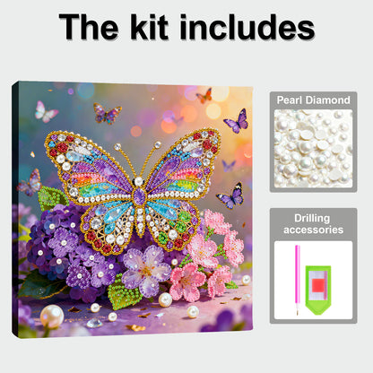 Butterfly - DIY Pearl Gem Art Diamond Painting Kits With Framefor Home Decor -25x25cm