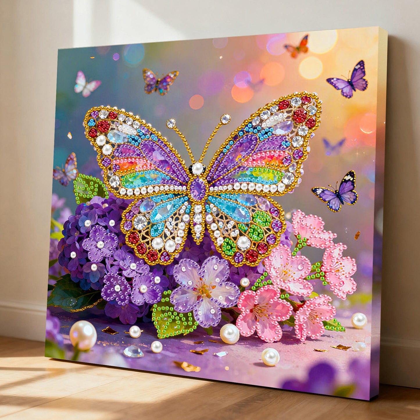 Butterfly - DIY Pearl Gem Art Diamond Painting Kits With Framefor Home Decor -25x25cm