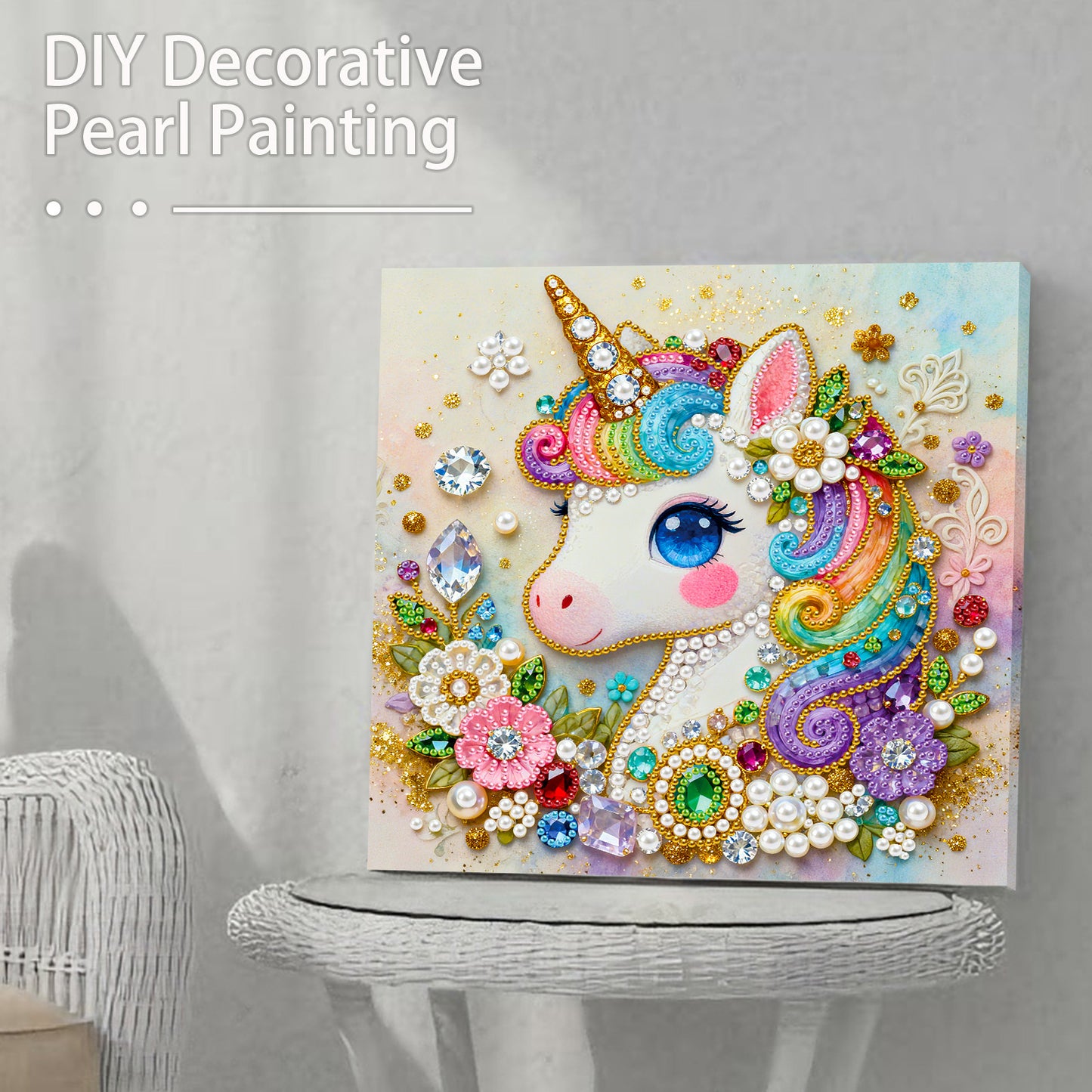 Unicorn - DIY Pearl Gem Art Diamond Painting Kits With Framefor Home Decor -25x25cm