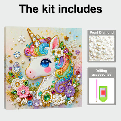 Unicorn - DIY Pearl Gem Art Diamond Painting Kits With Framefor Home Decor -25x25cm
