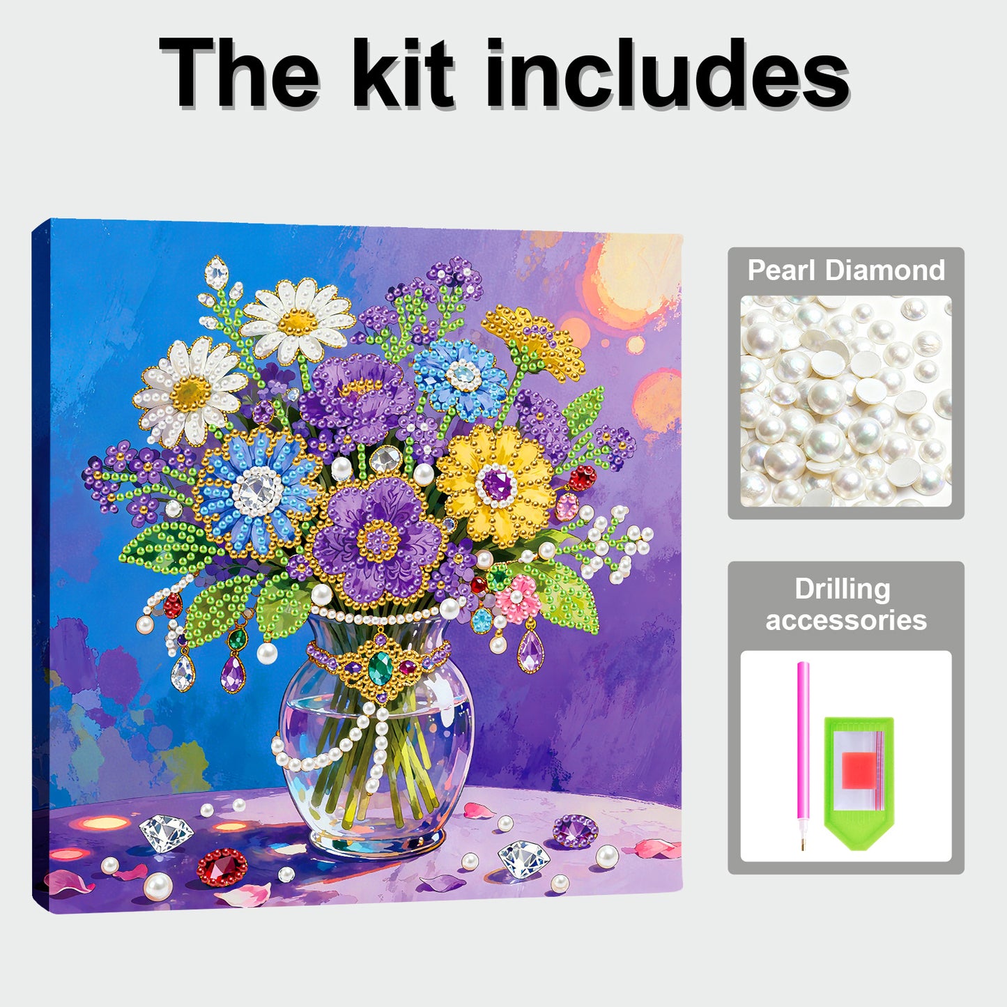 Vase - DIY Pearl Gem Art Diamond Painting Kits With Framefor Home Decor -25x25cm