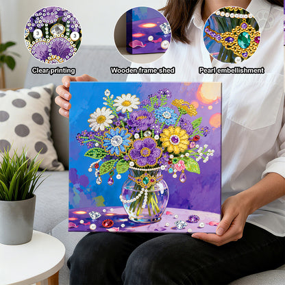 Vase - DIY Pearl Gem Art Diamond Painting Kits With Framefor Home Decor -25x25cm