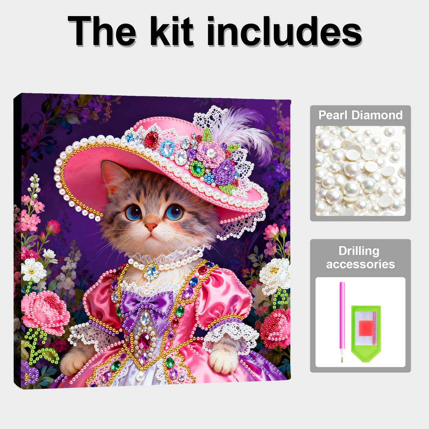Kitty - DIY Pearl Gem Art Diamond Painting Kits With Framefor Home Decor -25x25cm