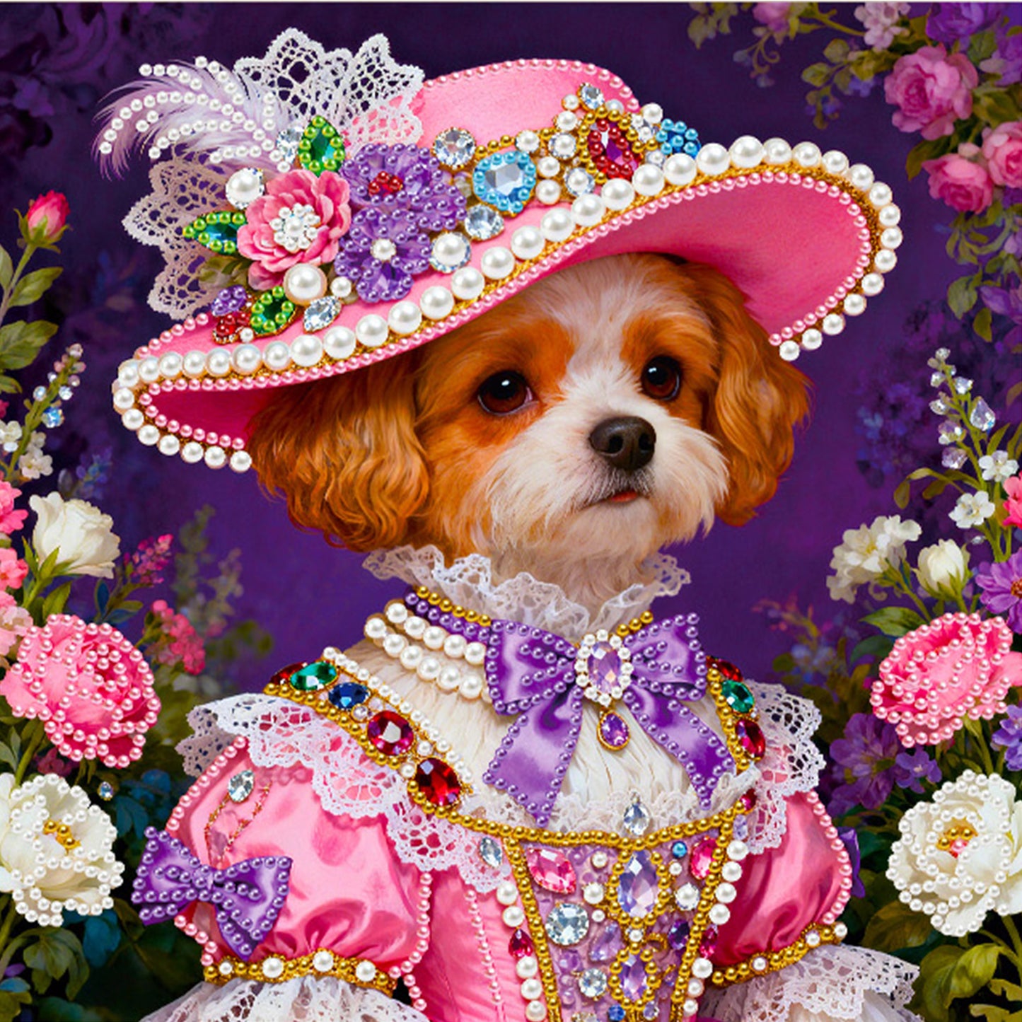 Puppy - DIY Pearl Gem Art Diamond Painting Kits With Framefor Home Decor -25x25cm
