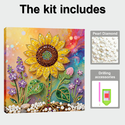 Sunflower - DIY Pearl Gem Art Diamond Painting Kits With Framefor Home Decor -25x25cm