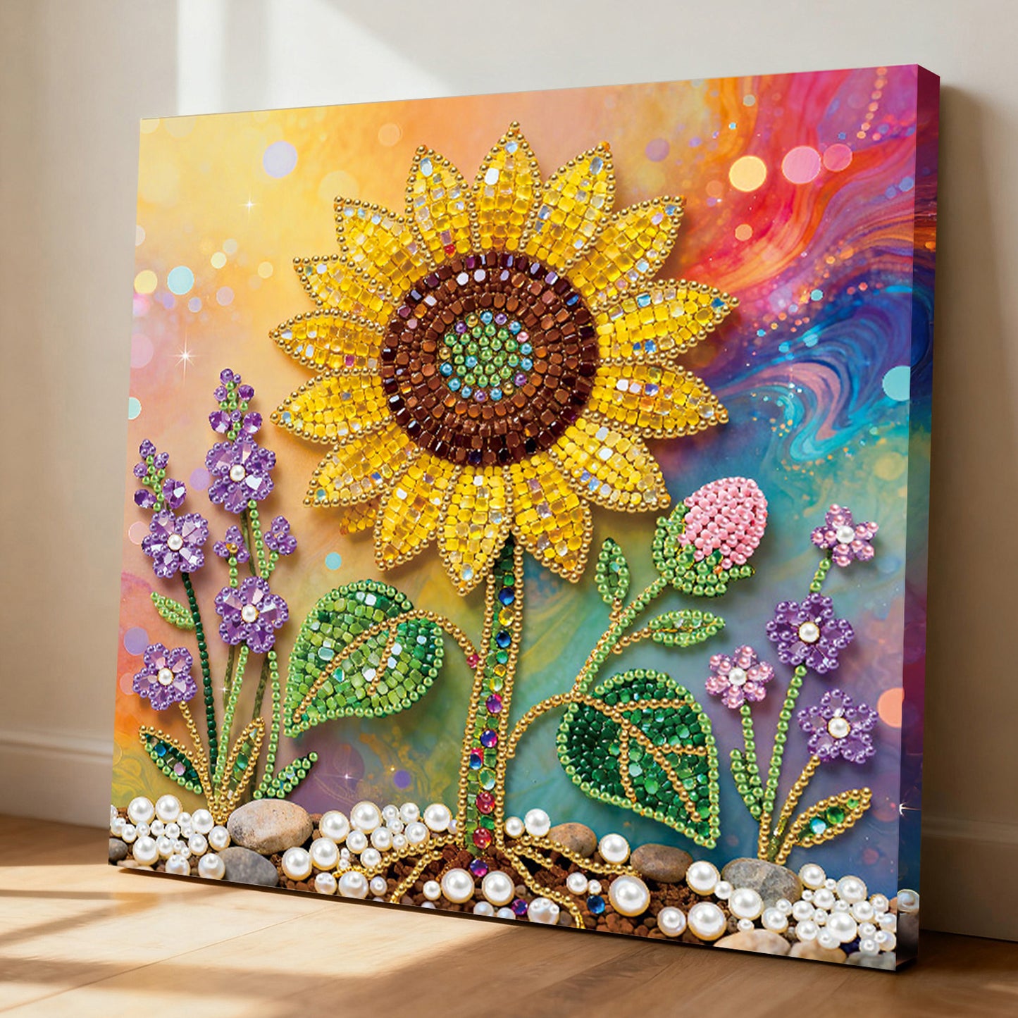 Sunflower - DIY Pearl Gem Art Diamond Painting Kits With Framefor Home Decor -25x25cm