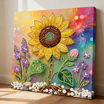 Sunflower - DIY Pearl Gem Art Diamond Painting Kits With Framefor Home Decor -25x25cm