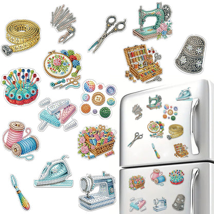 15pcs Sewing Tool 2D Acrylic DIY Diamond Art Fridge Magnet Kit for Home Decor