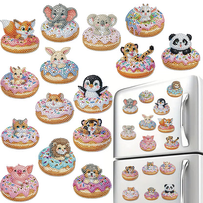15pcs Donut Animal 2D Acrylic DIY Diamond Art Fridge Magnet Kit for Home Decor