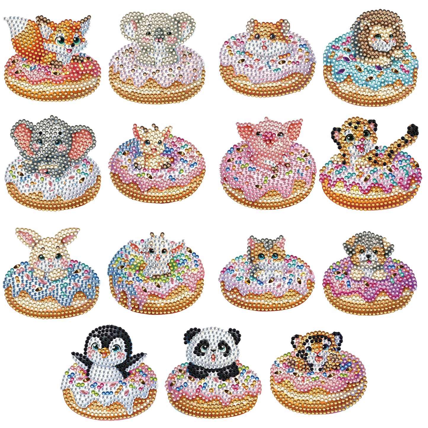 15pcs Donut Animal 2D Acrylic DIY Diamond Art Fridge Magnet Kit for Home Decor