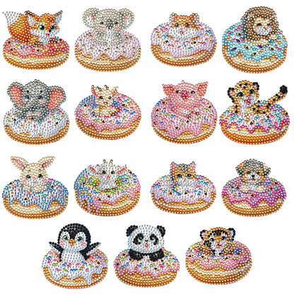 15pcs Donut Animal 2D Acrylic DIY Diamond Art Fridge Magnet Kit for Home Decor