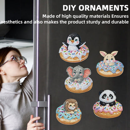 15pcs Donut Animal 2D Acrylic DIY Diamond Art Fridge Magnet Kit for Home Decor