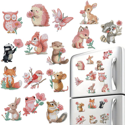 15pcs Pink Animal 2D Acrylic DIY Diamond Art Fridge Magnet Kit for Home Decor