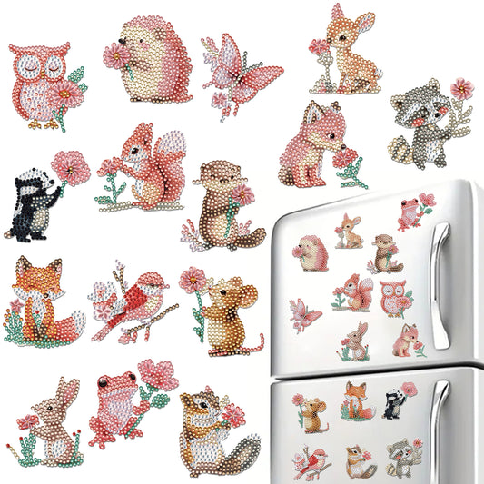 15pcs Pink Animal 2D Acrylic DIY Diamond Art Fridge Magnet Kit for Home Decor