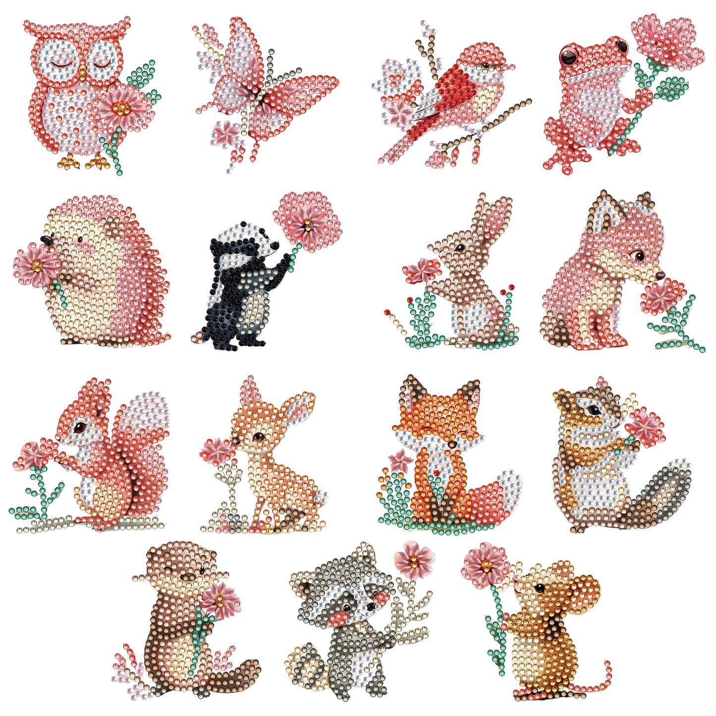 15pcs Pink Animal 2D Acrylic DIY Diamond Art Fridge Magnet Kit for Home Decor
