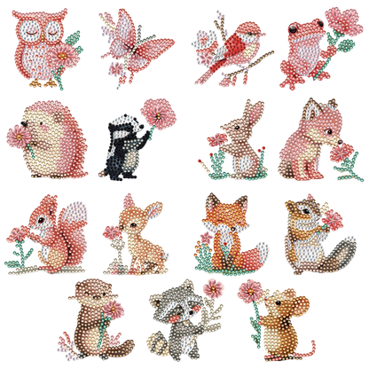 15pcs Pink Animal 2D Acrylic DIY Diamond Art Fridge Magnet Kit for Home Decor