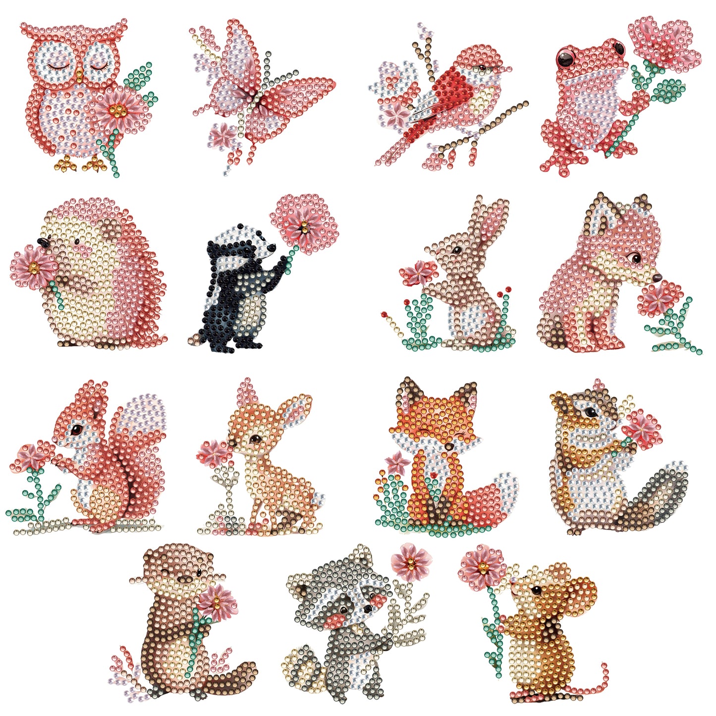 15pcs Pink Animal 2D Acrylic DIY Diamond Art Fridge Magnet Kit for Home Decor