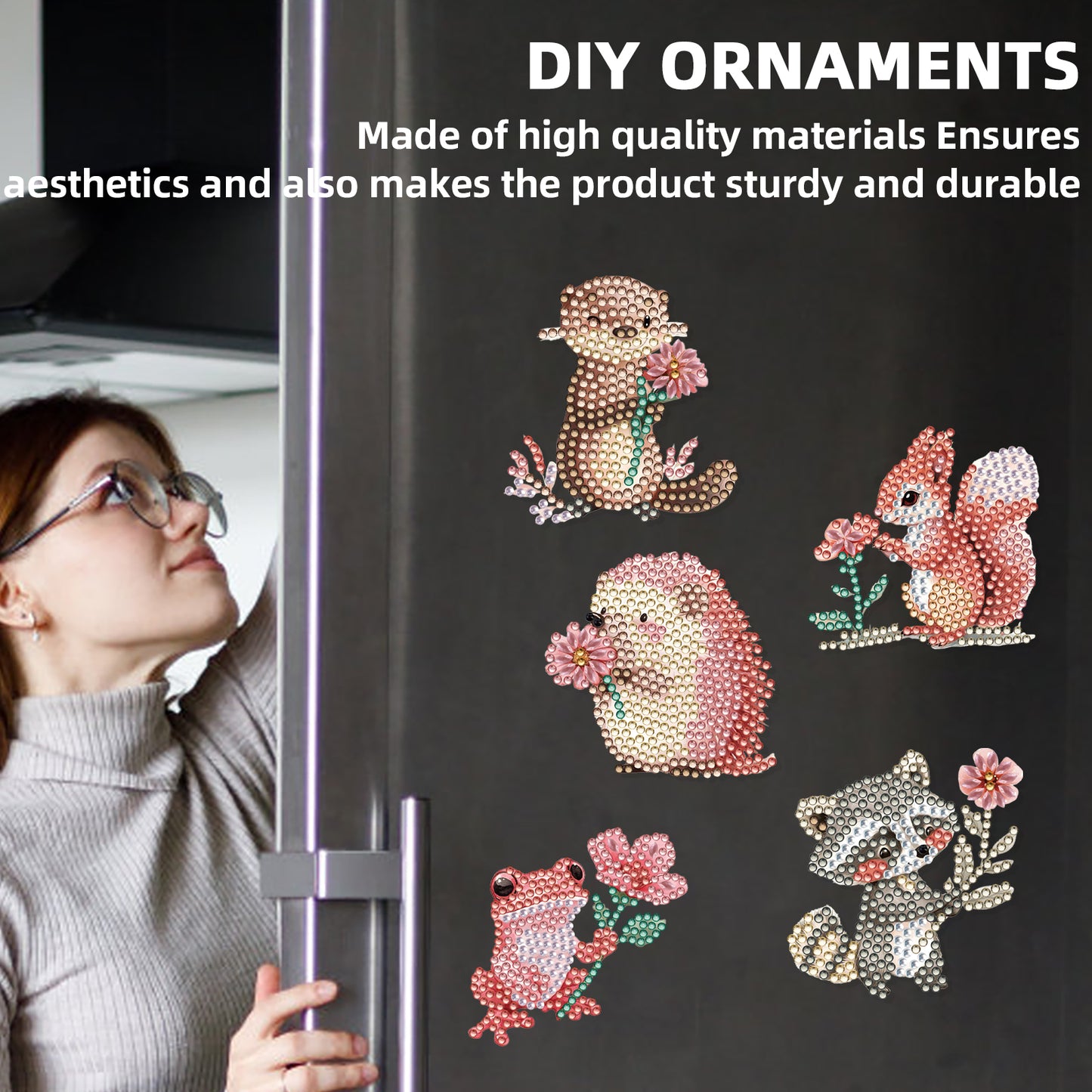 15pcs Pink Animal 2D Acrylic DIY Diamond Art Fridge Magnet Kit for Home Decor