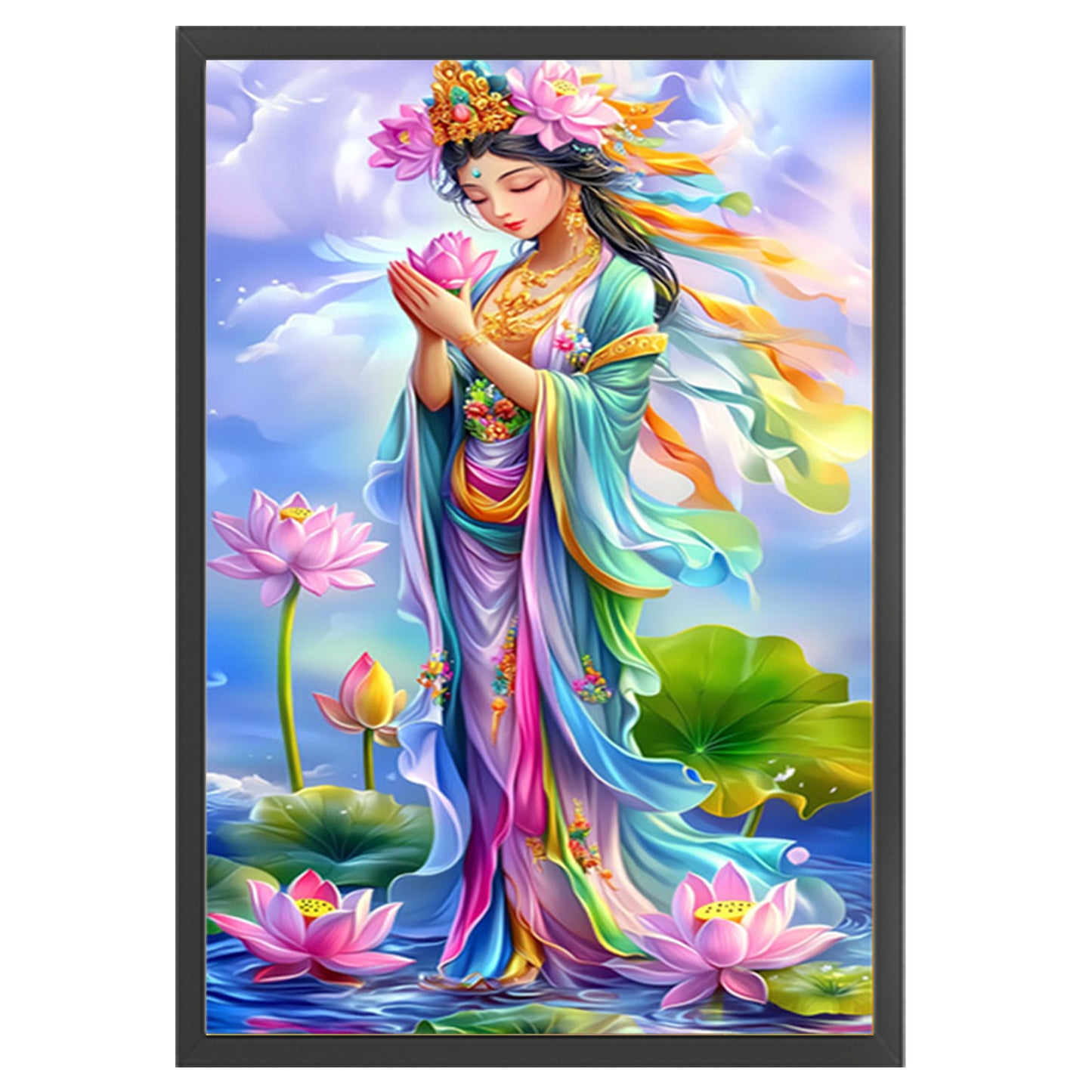 Golden-Bodied Guanyin Bodhisattva With Pink Lotus - 11CT Stamped Cross Stitch 50*75CM(Mona Lisa Brand)