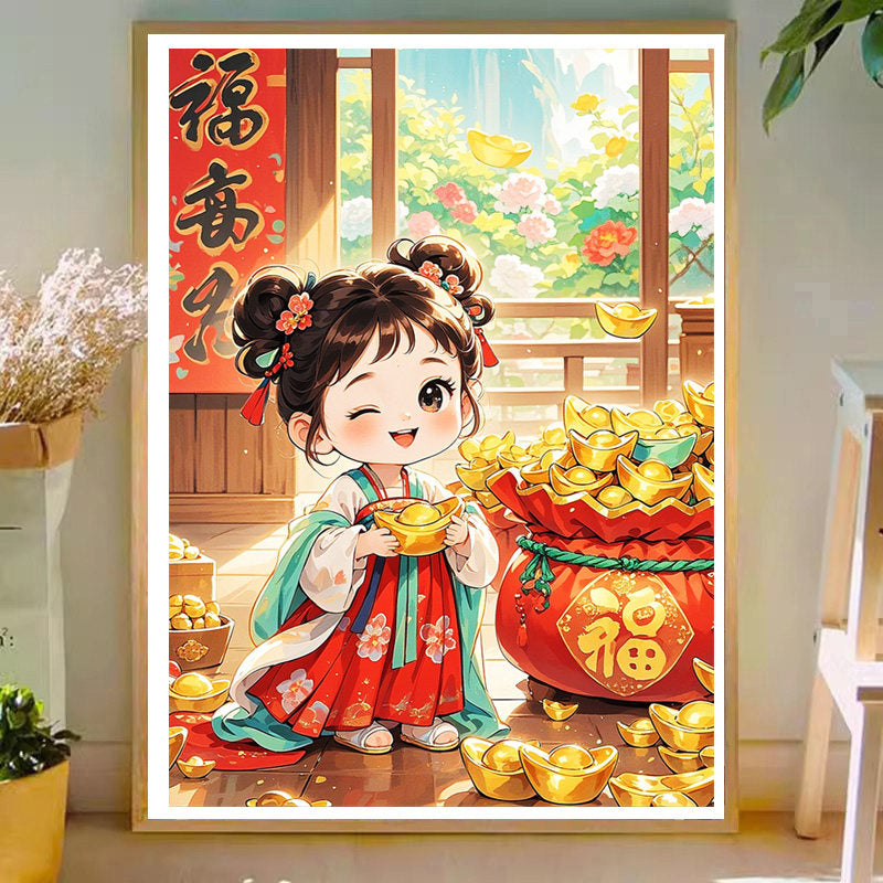 Lucky Bag Girl - 11CT Stamped Cross Stitch 50*70CM(Mona Lisa Brand)