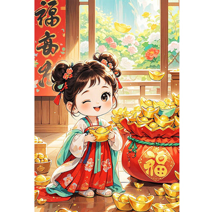 Lucky Bag Girl - 11CT Stamped Cross Stitch 50*70CM(Mona Lisa Brand)