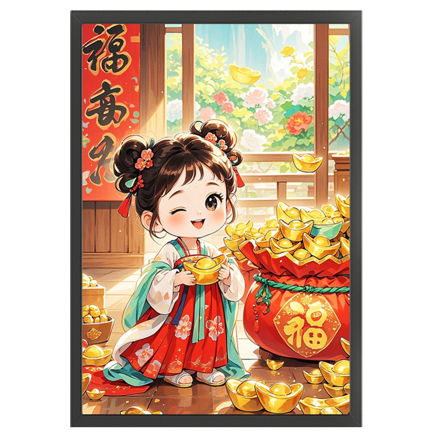 Lucky Bag Girl - 11CT Stamped Cross Stitch 50*70CM(Mona Lisa Brand)