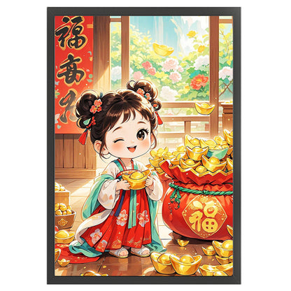 Lucky Bag Girl - 11CT Stamped Cross Stitch 50*70CM(Mona Lisa Brand)