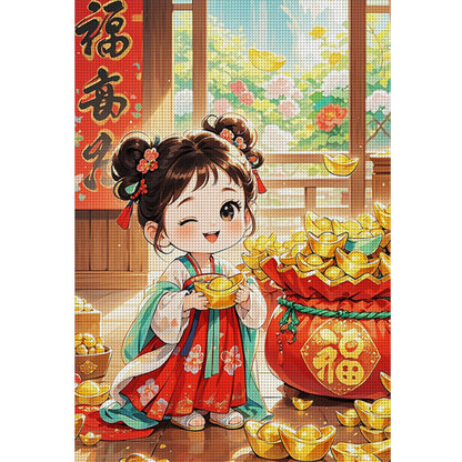 Lucky Bag Girl - 11CT Stamped Cross Stitch 50*70CM(Mona Lisa Brand)