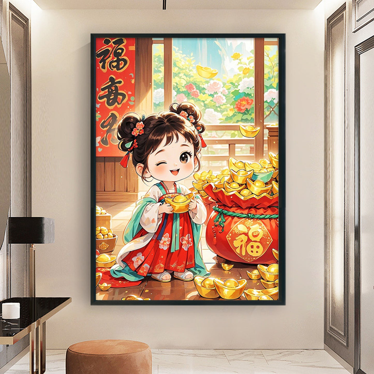 Lucky Bag Girl - 11CT Stamped Cross Stitch 50*70CM(Mona Lisa Brand)