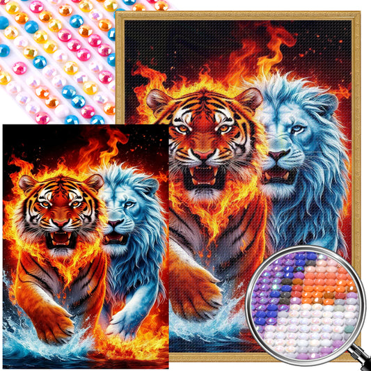 Lion Tiger - Partial AB Round Drill Diamond Painting 50*80CM