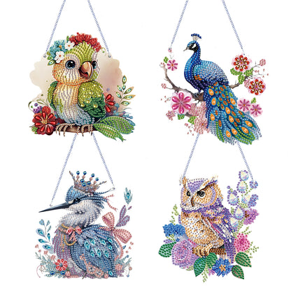 4Pcs Flower Bird 2D Flat DIY Diamond Painting Kit Home Wall Crystal Art Pendant