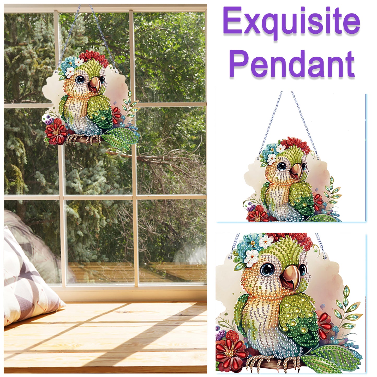 4Pcs Flower Bird 2D Flat DIY Diamond Painting Kit Home Wall Crystal Art Pendant