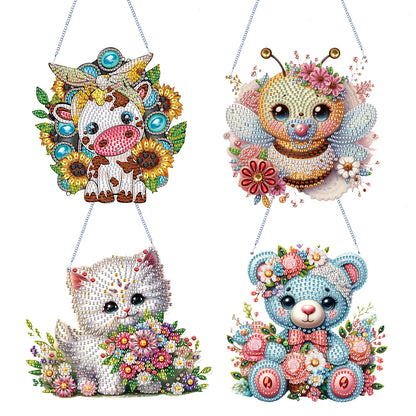 4Pcs Flower Animals 2D Flat DIY Diamond Painting Kit Home Crystal Art Pendant
