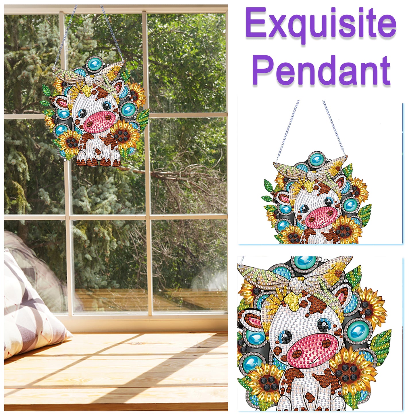 4Pcs Flower Animals 2D Flat DIY Diamond Painting Kit Home Crystal Art Pendant