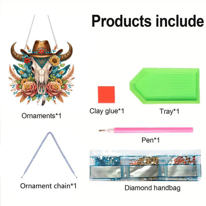 Cowboy Cow 2D Flat DIY Acrylic Diamond Art Paintings Pendant for Home Wall Decor
