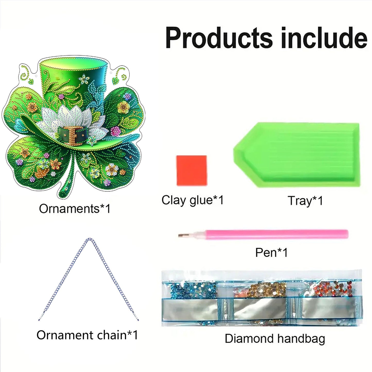 St Patricks Day 1 DIY 2D Flat Acrylic Diamond Painting Dots Pendant for Adults