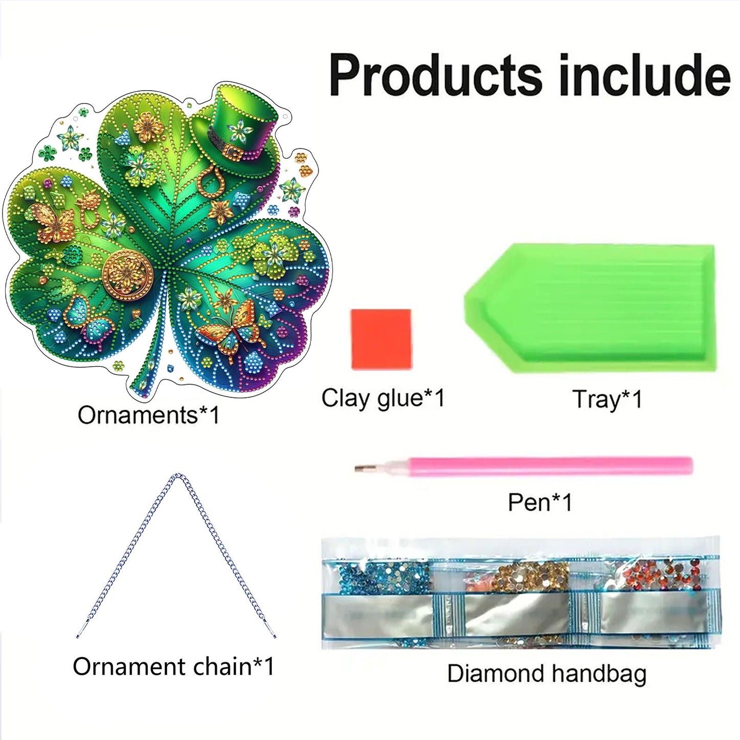 St Patricks Day 2 DIY 2D Flat Acrylic Diamond Painting Dots Pendant for Adults