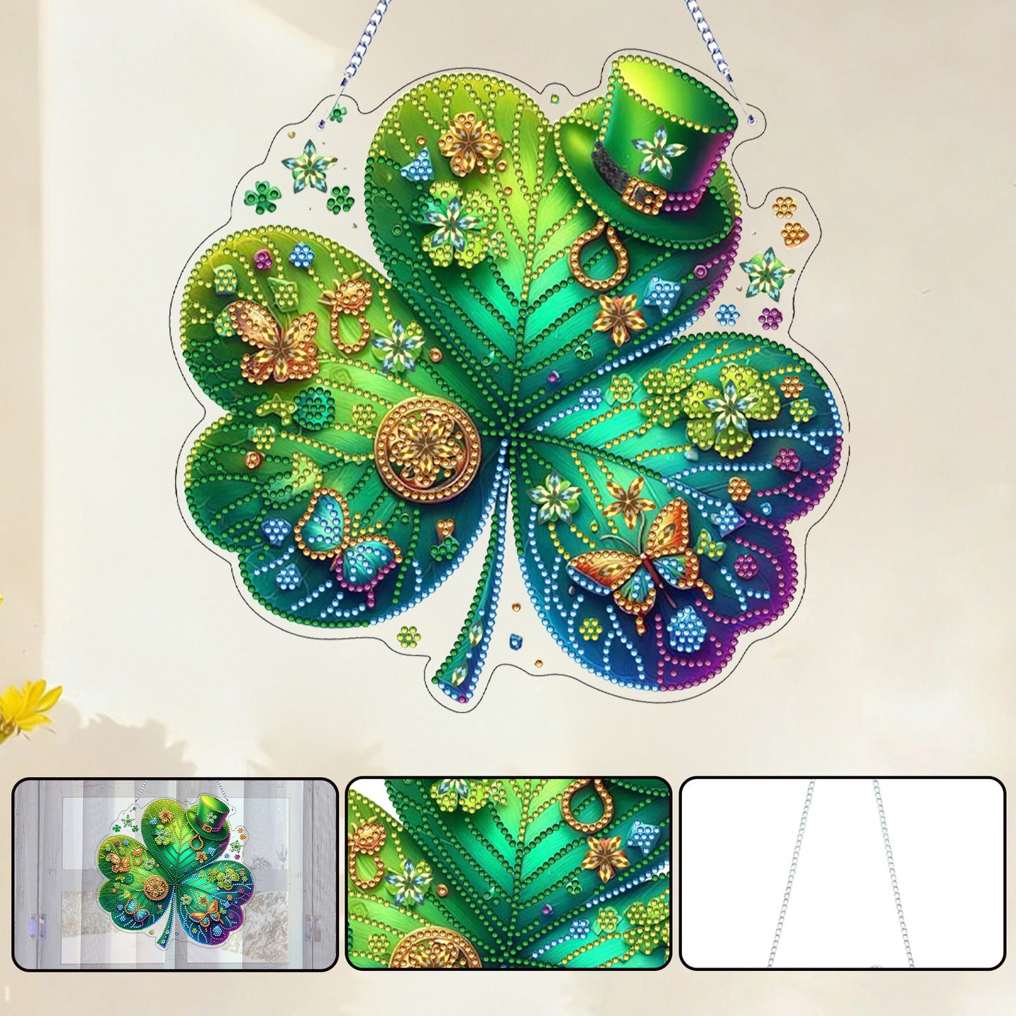 St Patricks Day 2 DIY 2D Flat Acrylic Diamond Painting Dots Pendant for Adults